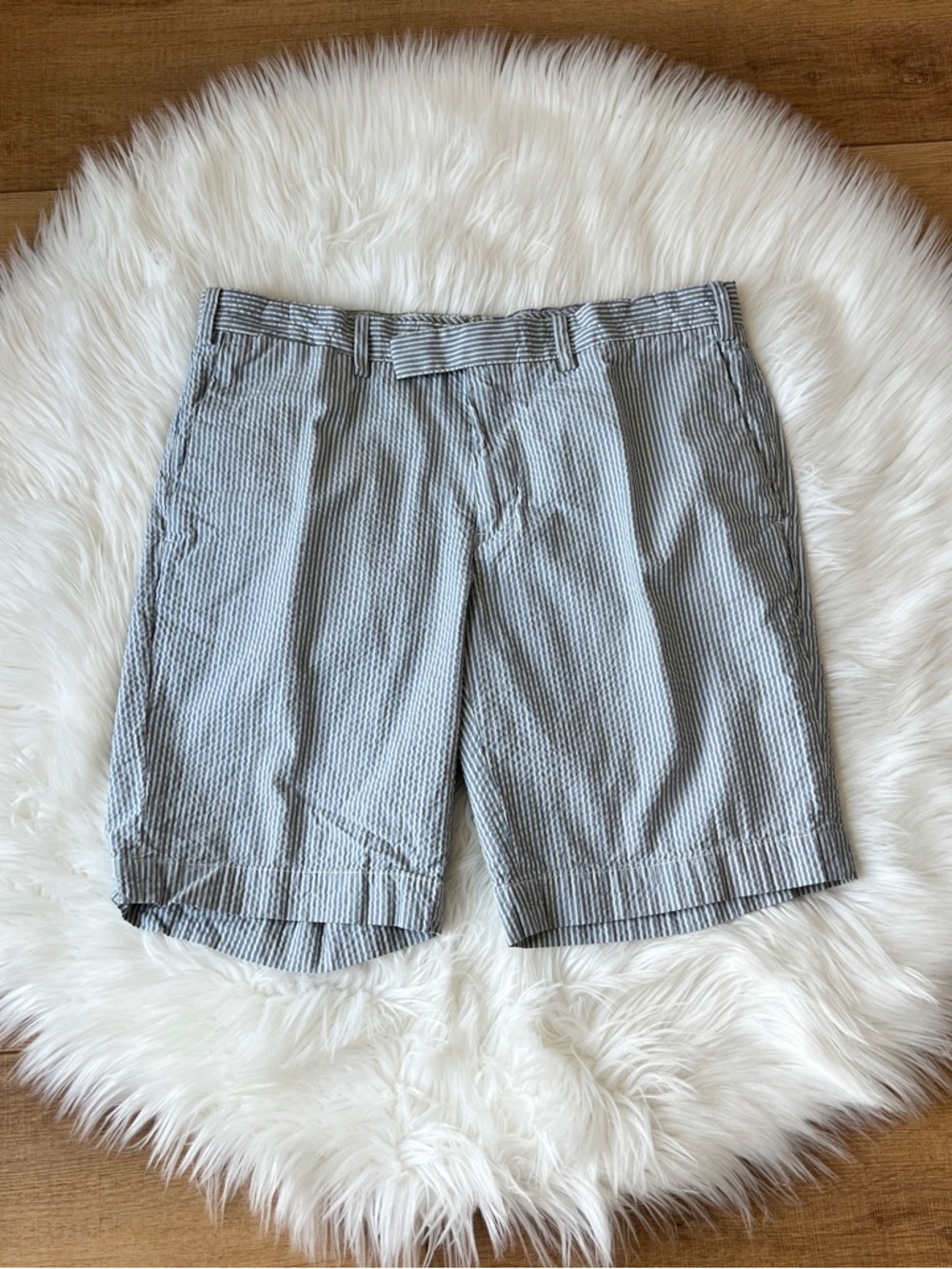 Men’s 34 Polo Ralph Lauren Seersucker Suffield Fit Shorts Blue White Stripe